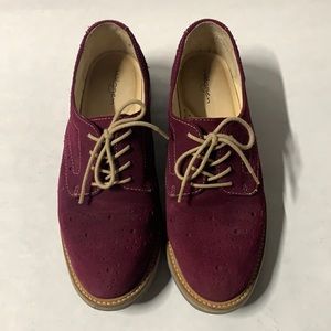 Halogen Burgundy Suede Lace Up Flats Oxfords